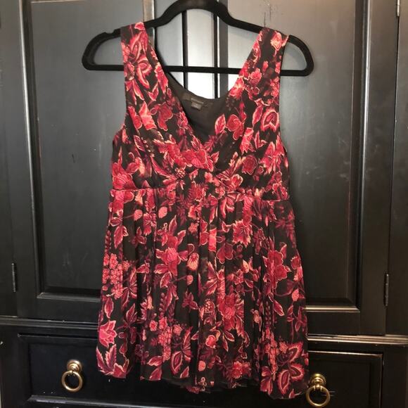 Express Boho Hippie CottageCore Goth Black Red floral Summer Top Tank Medium - Picture 1 of 8